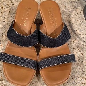 Italian leathermakers Jean strap wedges.